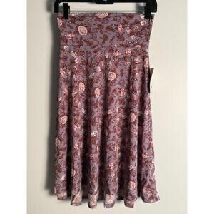 LuLaRoe Azure Skirt Floral Roses Purple A-Line Yoga Waist Knee Length XS NWT